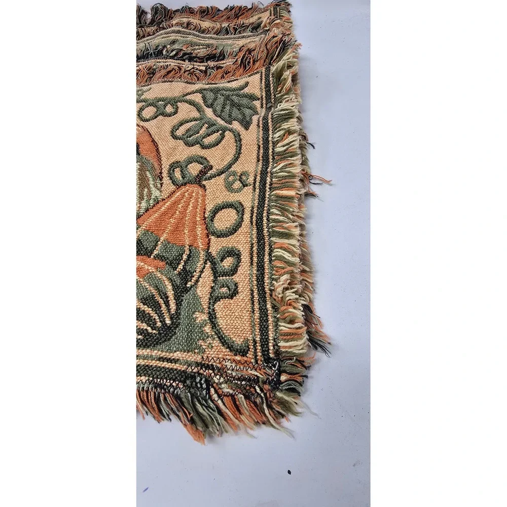 Vtg tapestry Autumn pumpkin placemats Thanksgiving harvest woven table linens